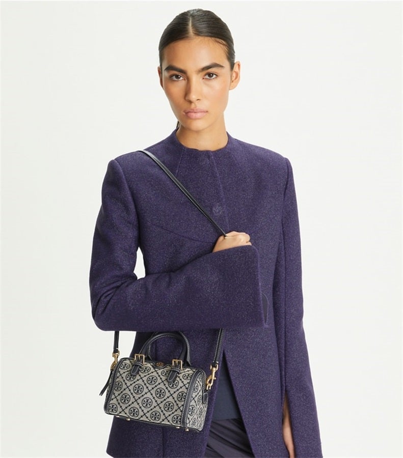 Burch TB Women's T Monogram Jacquard Barrel Petite Bag Tory Navy - Image 2